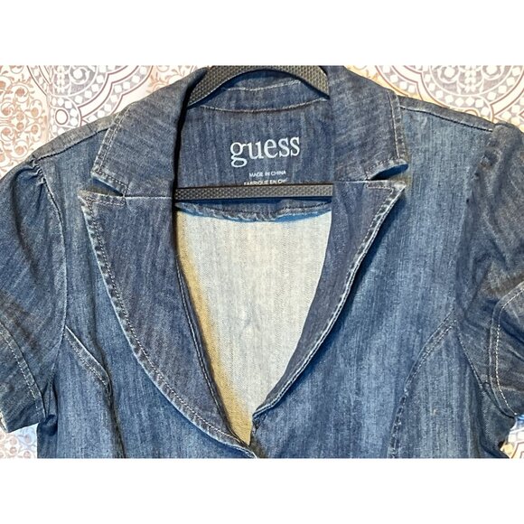 Guess Womens Denim Cropped Jacket Size L Short Sleeve Button Front - Picture 4 of 11